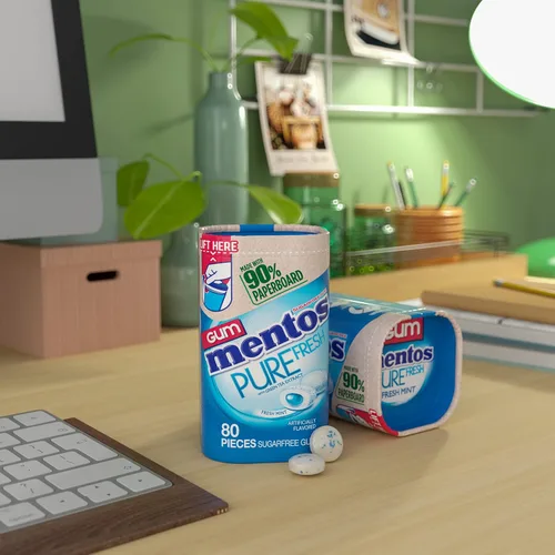 Miniatura 7 de Mentos Pure Fresh Goma de mascar sin azúcar, con xilitol, menta fresca (Fresh Mint), botella de 80 unidades, botella reciclable de 90% cartón, 80