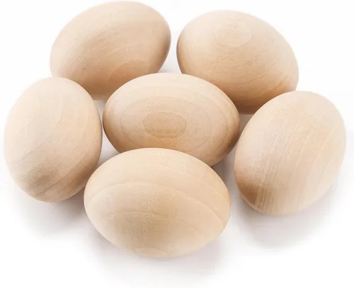 Miniatura 7 de YunKo Huevos falsos de madera para decoración del hogar, huevos de Pascua marrones y blancos para hacer que las gallinas pongan huevos 12 12 huevos