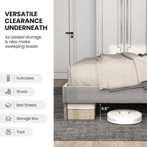 Miniatura 7 de Giantex Base de cama de terciopelo de tamaño matrimonial con cabecero, moderna plataforma tapizada, base de colchón con 12 listones de madera