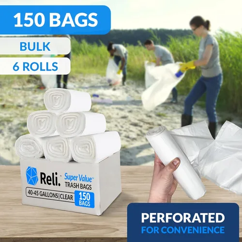 Miniatura 2 de Reli. Bolsas de basura de alta calidad de 40 a 45 galones resistentes 150 bolsas de basura con lazos Limpieza de basura súper grande