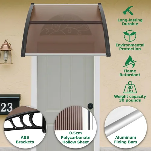 Miniatura 6 de Toldo para puerta de ventana de 40 x 40 pulgadas, cubierta de policarbonato para puerta de entrada, toldo exterior para ventana exterior, UPF 50+, 2