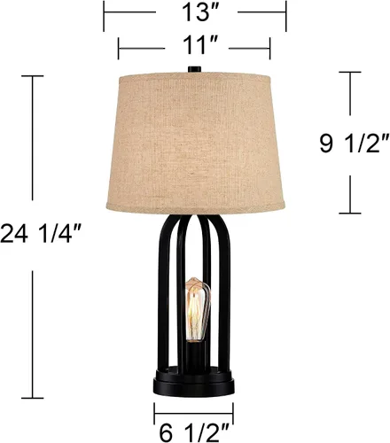 Miniatura 4 de 360 Lighting Marcel - Juego de 2 lámparas de mesa industriales modernas de 24.25 pulgadas de alto con puerto de carga USB y luz nocturna LED de tela
