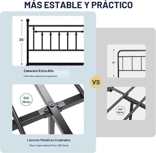 Miniatura 4 de Allewie Base de cama de plataforma de metal de tamaño completo de 14 pulgadas con cabecero y pie de cama vintage victoriano/base de Negro
