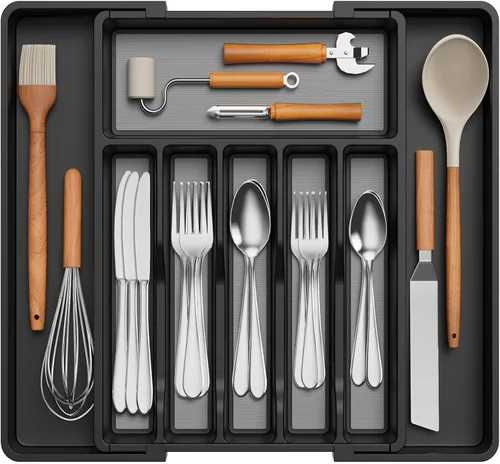 Miniatura 10 de Lifewit Organizador de cajones de cubiertos, bandeja expandible para utensilios de cocina, soporte para vajilla y cubiertos libre de BPA