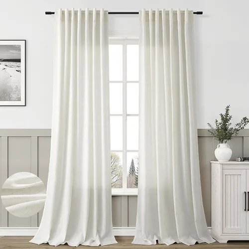 Miniatura 34 de Aersas Aqua Green Linen Curtains 84 Inches Long 2 Panels Set Back Tab Rod Pocket Living Room Curtain Farmhouse Rustic Light Filtering Hook Drapes