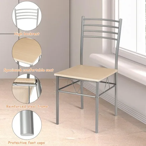 Miniatura 5 de Juego de mesa de comedor moderno para 4, juego de mesa de comedor con mesa de cristal, marco de metal y asiento de madera, mesa de cocina de 5