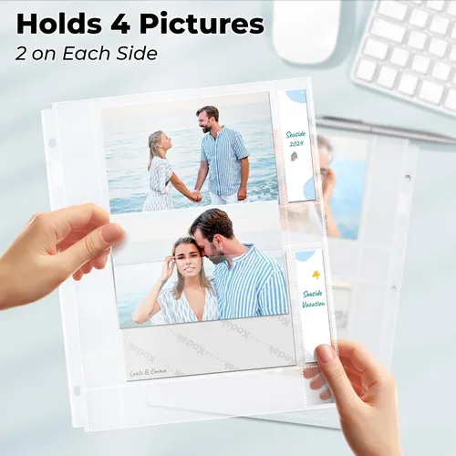 Miniatura 3 de Dunwell - Recambios para fundas de fotos, 3 anillas, bolsillos transparentes para fotos con ranuras para notas, capacidad para fotos de 4 x 6