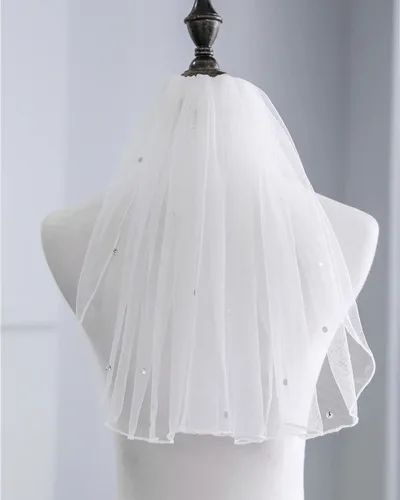 Miniatura 2 de Clataly Velos de novia de cristal cortos de 1 nivel velo de malla suave con peine de metal despedida de soltera fiesta novia para ser regalo, Blanco