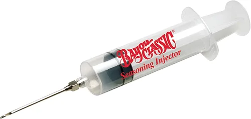 Bayou Classic 5030 Inyector de condimento de 2 onzas incluye aguja de acero inoxidable, la manera perfecta de marinar aves de corral, carne de cerdo