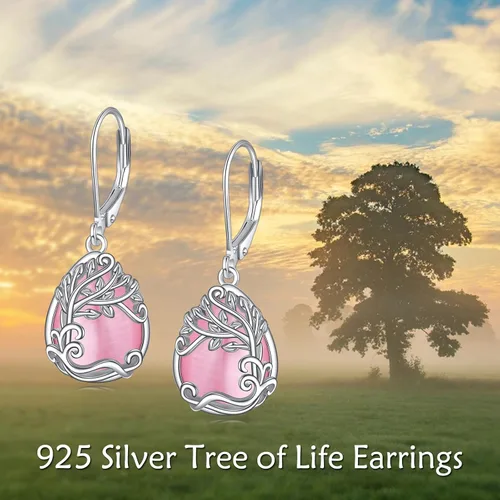 Miniatura 53 de Aretes colgantes con forma de lágrima de filigrana de piedra lunar de plata de ley 925 con cierre de palanca para mujer, regalos de joyería