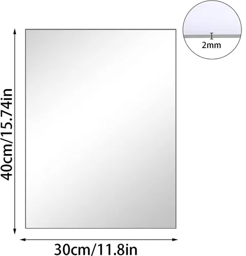 Miniatura 2 de 16 x 12" Espejo de pared de vidrio adhesivo sin marco de alta transparencia para decoración de pared para dormitorio, sala de estar, baño, gimnasio