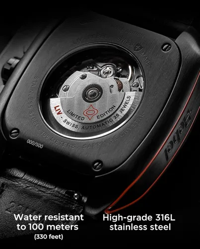 Miniatura 3 de LIV Rebel-AR Swiss Automatic Elaboré Grade 26-Jewel Movement - 420 mm Rectangular Curved Case- IP Surgical Grade 316L Stainless Steel-Multi-Layer