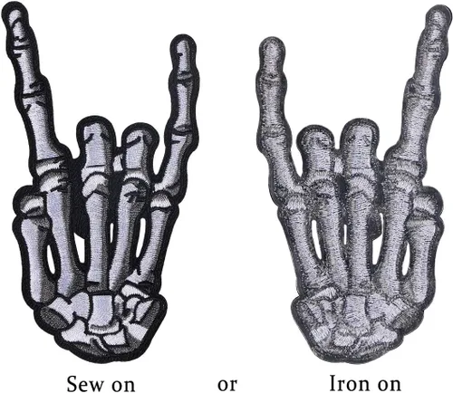 Miniatura 5 de Parche bordado de dedo de esqueleto, símbolo de mano de música de metal pesado, parches para coser o planchar para bricolaje, disfraz de punk rock