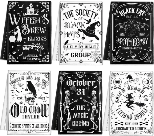 Miniatura 9 de Ganeen Juego de 6 toallas de mano de Acción de Gracias con texto en inglés «Hello Fall» en blanco y negro, vintage, calabaza, camión, motero