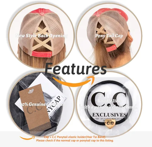 Miniatura 6 de C.C - Gorra de béisbol con diseño para cola de caballo, ajustable, con malla y brillantina