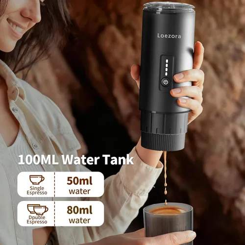 Miniatura 4 de Leozora - Cafetera portátil de café expreso, presión profesional de 20 bares, cuerpo de acero inoxidable, recargable por USB-C de 7500 mAh, 3 en 1