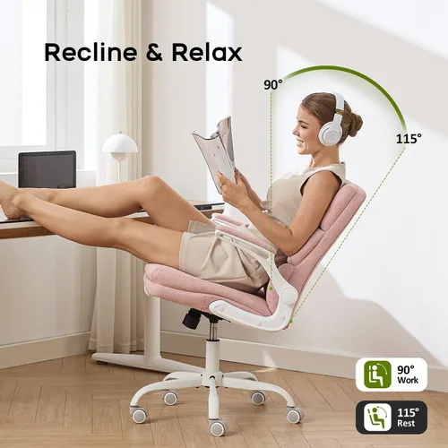 Miniatura 4 de amseatec Silla de Oficina Ajustable Silla de Escritorio Respaldo Medio Ejecutiva Cómoda de Tela Ergonómica Soporte para la Espalda Silla de Rosa
