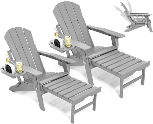 Miniatura 23 de NAVINE Silla Adirondack ajustable con reposapiés retráctil, Silla Adirondack plegable de HDPE con portavasos, Silla Adirondack para todo el tiempo