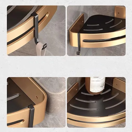 Miniatura 5 de ROFRA Estante esquinero para ducha, paquete de 2 unidades, organizador de almacenamiento de ducha, a prueba de óxido, estante de pared dorado, A