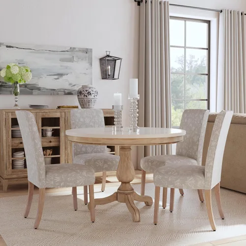 Miniatura 250 de Homepop Silla de comedor con detalles festoneados, sillas de comedor Parsons tapizadas, muebles decorativos para el hogar, tejido gris claro