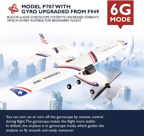 Miniatura 2 de Nuevo avión RC P707 PRO 3Ch con GYRO, avión de ala fija para exteriores con transmisor de 2.4G, batería adicional y hélice... (Regular)