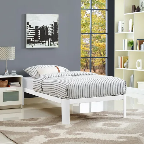 Modway Corinne - Base de colchón moderna de acero, base de cama individual con soporte de listones de madera, color blanco
