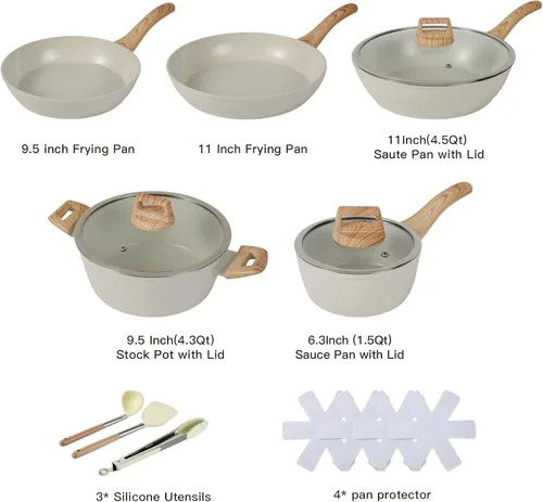Miniatura 2 de Juego de utensilios de cocina de cerámica de 15 piezas, ollas y sartenes antiadherentes (blanco15)