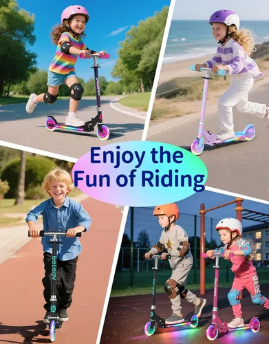 Miniatura 7 de BELEEV V1 Patinetas para niños, patineta plegable de 2 ruedas para niños y niñas, 3 alturas ajustables, ruedas iluminadas, patineta ligera