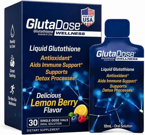 Miniatura 10 de GlutaDose Suplemento líquido de glutatión, L glutatión líquido con acerola y zinc, sabor natural a bayas de limón, fórmula antioxidante sin azúcar