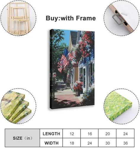 Miniatura 2 de JDBeehpy 1pcs Framed American Flag Wall Art Patriotic Poster Printing July 4th Patriotic Wall Decoration Street View Flower Painting Farmhouse