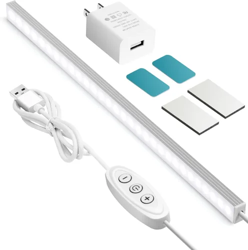 GLVSAE Luces para debajo del gabinete, barra de luz enchufable de 12 pulgadas, luz LED de armario, luz blanca fría de 6000 K, barra de luz regulable