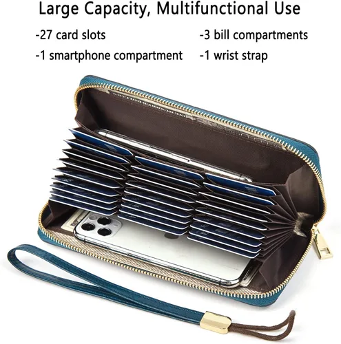 Miniatura 5 de FOXLOVER Carteras de cuero para mujer con bloqueo RFID pequeño y compacto tarjetero de crédito con bolsillo con cremallera Azul Classic
