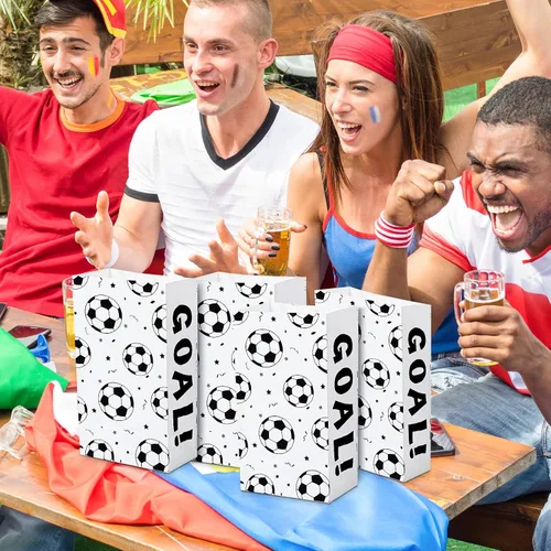 Miniatura 3 de Gersoniel Paquete de 30 bolsas de recuerdos de fiesta de fútbol, color blanco y negro, bolsas para golosinas de equipo, bolsas de golosinas