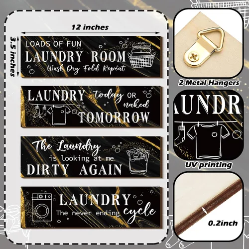 Miniatura 3 de Yulejo 4 piezas de decoración de pared para cuarto de servicio, divertido letrero de madera con citas humorísticas, decoración rústica de granja