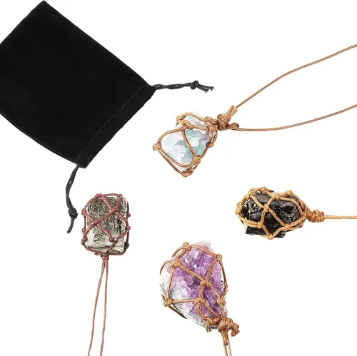 Miniatura 6 de Hicarer 4 collares de cristal, collar de turmalina negro natural, collar con colgante de piedra de cristal, amatista fluorita pirita con cuerda
