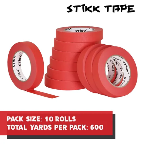 Miniatura 3 de STIKK Cinta para pintores – 10 unidades de cinta de pintor roja – 1 pulgada x 60 yardas – Cinta de pintura para pintura, bordes, recortes, techos
