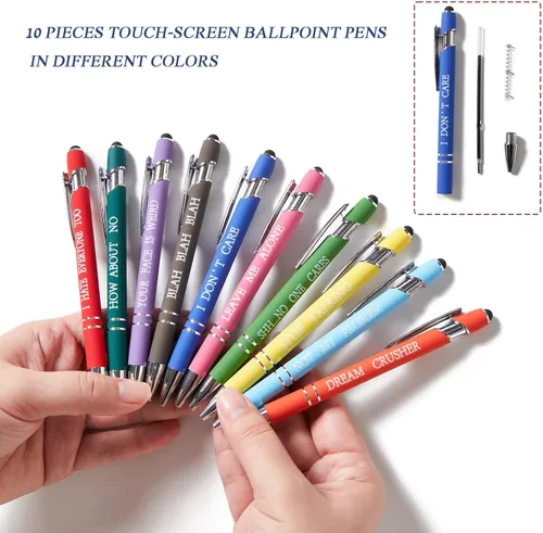 Miniatura 2 de 10 bolígrafos multicolor divertidos con citas quejándose y función de pantalla táctil, regalos de oficina, bolígrafos pasivos negativos