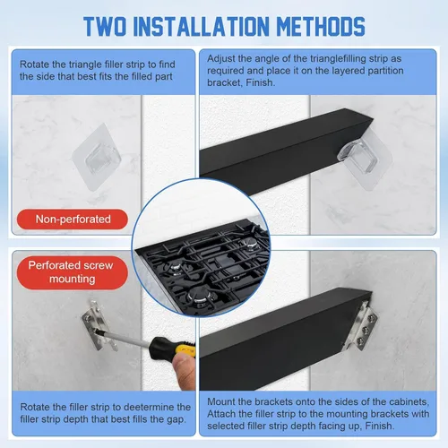 Miniatura 4 de Kit para rellenar hueco trasero de estufa deslizable de 30", W10113901A, Tira de relleno triangular universal para hueco de estufa, Kit de molduras