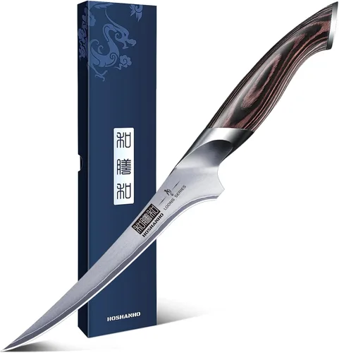 HOSHANHO - Cuchillo de filetear de 7 pulgadas, cuchillo para deshuesar súper afilado en acero inoxidable de alto carbono, cuchillos de pescado