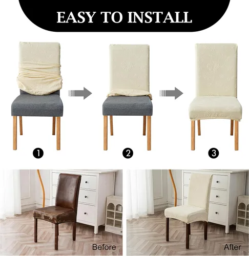 Miniatura 8 de Genina Juego de 2 fundas impermeables para sillas de comedor, fundas elásticas para sillas de comedor con hojas jacquard, protectores extraíbles
