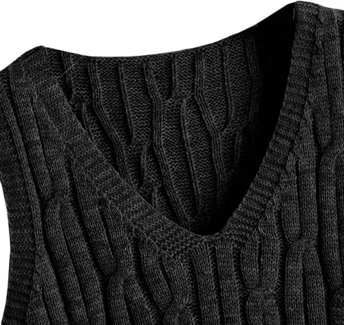 Miniatura 4 de Romwe Suéter corto de punto trenzado para mujer, estilo preppy, sin mangas, cuello en V, camiseta sin mangas