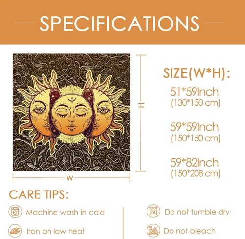Miniatura 4 de ALIYINA Tapiz de sol y luna, tapiz de astrología indie, para dormitorio, estética hippie vintage, tapiz de pared para adolescentes, niñas, niños