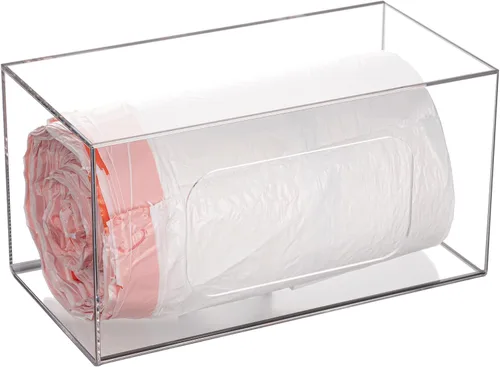Miniatura 8 de SEANADO Dispensador de bolsa de basura extra grande con soporte para rollo y tapa - Caja de almacenamiento apilable de acrílico para montaje en Tapa