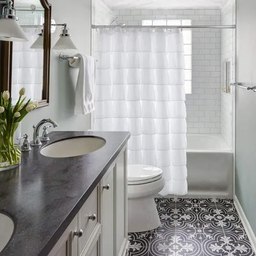 Miniatura 5 de Cortina de ducha Reisen de tela blanca con volantes, para baño, estilo granja, 72 pulgadas de largo Blanco