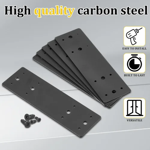 Miniatura 3 de Tandefio 6 placas planas rectas de acero de 10 x 3 pulgadas, placa de reparación de metal negro con soporte de unión de fijación de agujeros con 72