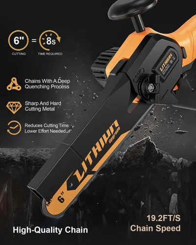 Miniatura 5 de Mini motosierra eléctrica de mano portátil de 6 pulgadas con 2 baterías, 2 cadenas para cortar árboles, corte de madera, patio y jardín