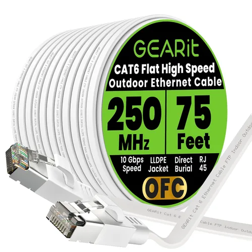 Miniatura 34 de GEARit Cable Ethernet plano Cat 6 para exteriores (15 pies, negro) Chaqueta LLDPE clasificada para entierro directo – Cat6 blindado FTP 10Gbps