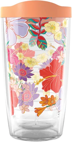 Tervis Vaso aislado de doble pared con aislamiento de hibisco tropical hecho en Estados Unidos mantiene las bebidas frías y calientes, 16 onzas,