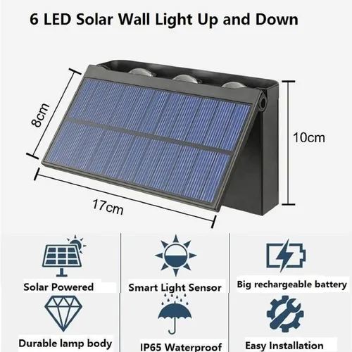Miniatura 6 de ASLIDECOR Luz solar de pared hacia arriba, paquete de 2 6 luces LED iluminan al aire libre, lámpara con sensor de luz solar, IP65, impermeable