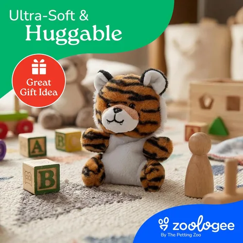 Miniatura 6 de The Petting Zoo Peluche de tigre, regalos para niños, animales de vida silvestre Nuggetz, juguete de peluche de tigre a rayas naranjas, 6 pulgadas